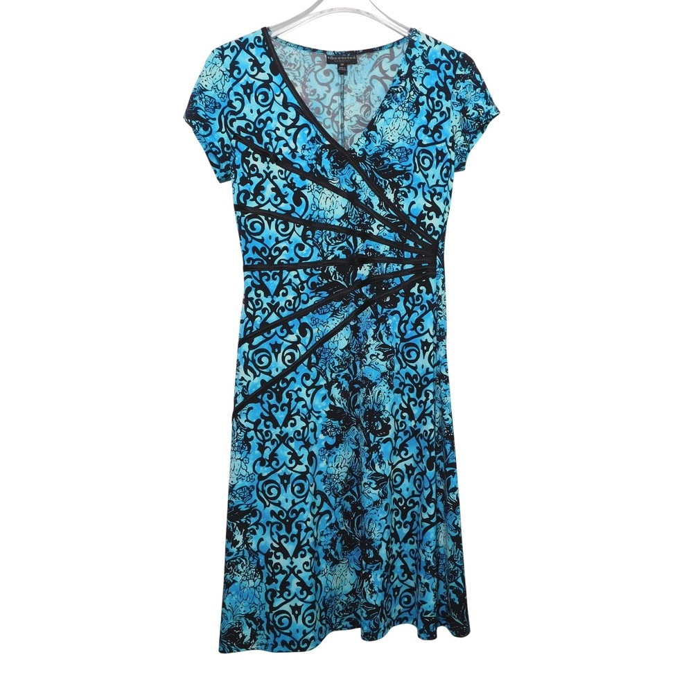 Vintage Connected Apparel Womens 6P Faux Wrap Dress Turquoise Black